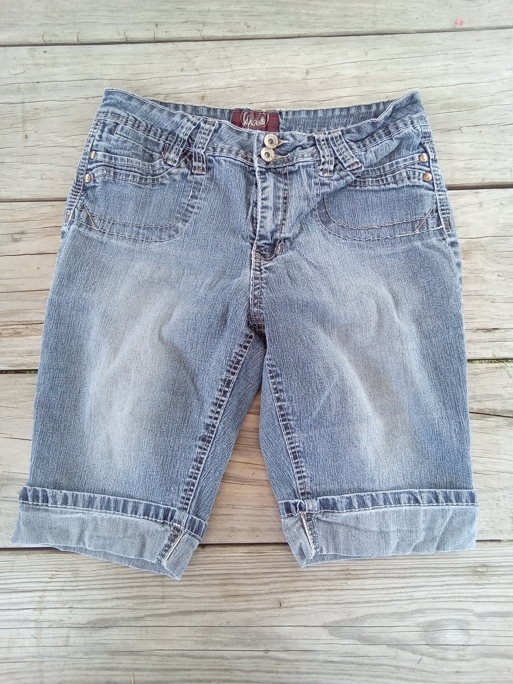 Angels Y2K Denim Bermuda Shorts Size 8 Low Rise Cuffed Thick Stitch